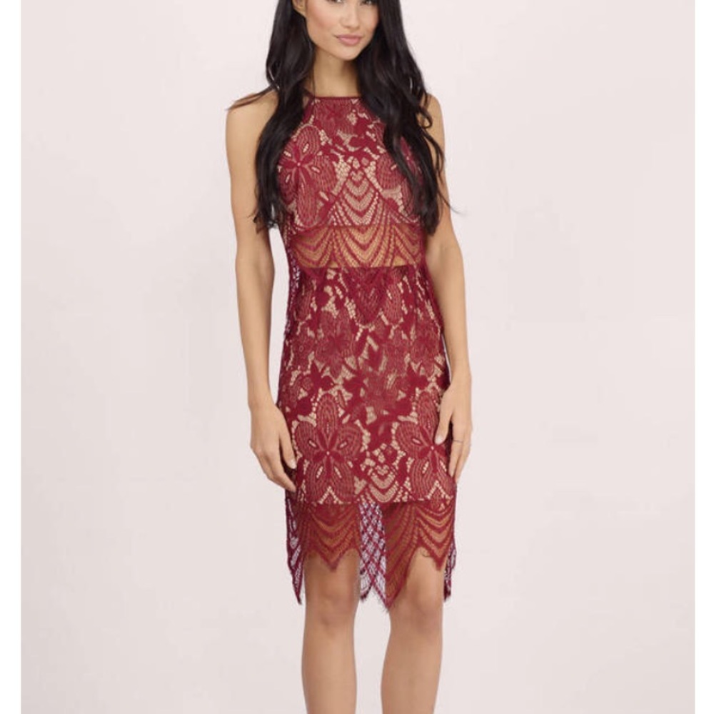 PRETTY THOUGHTS WINE GUAVA LACE TOP AND SKIRT